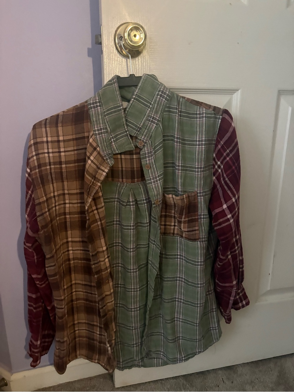 Cotton On Patchwork Plaid Button-Down Shirt in Green, Brown, Red